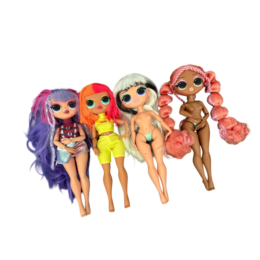 LOL Surprise OMG Fashion Doll Lot of 4 MGA Purple Neon Pink White Hair